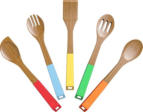 Vremi 5 Piece Bamboo Spoons Cooking Utensils – Wooden Spoons and ...