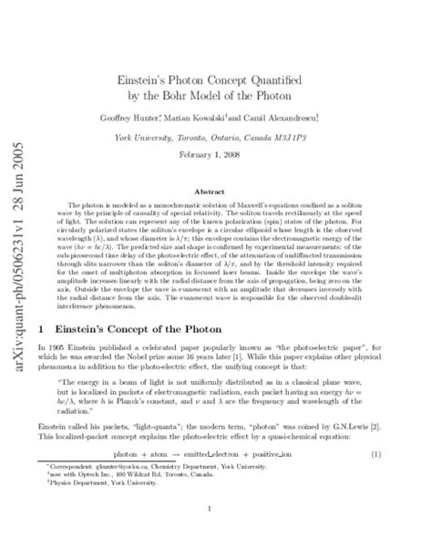 (PDF) Einstein's Photon Concept Quantified by the Bohr Model of the Photon | Camil Alexandrescu ...