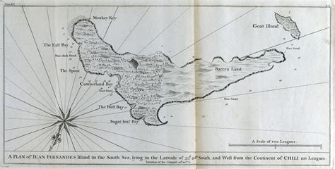 1745 map of Juan Fernandez Islands, Chile