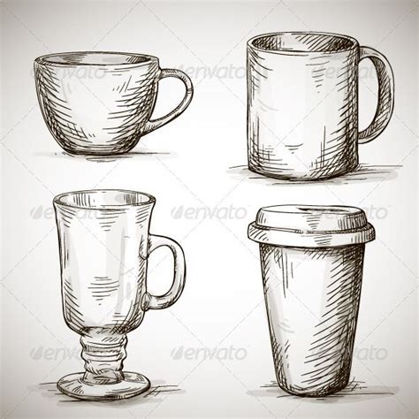 Set of Coffee Mugs | Drawing sketches, Mug drawing, Drawing cup