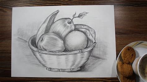 how to draw a fruit bowl step by step - fruit bowl drawing tutorial - YouTube