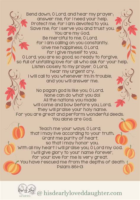 Psalm 86 Prayer of Thanksgiving and Praise FREE Downloadable PDF Printable - His Dearly Loved ...