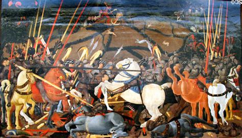 Battle of San Romano painting by Paolo Uccello at Uffizi Gallery. Florence, Italy.