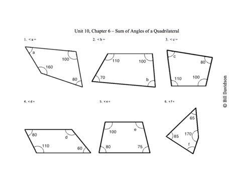 Sum of Angles in a Quadrilateral Worksheet — The Davidson Group