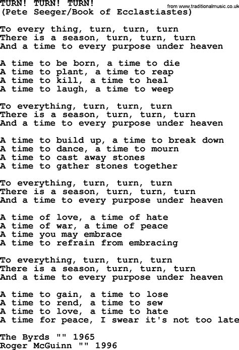 Turn! Turn! Turn!, by The Byrds - lyrics with pdf