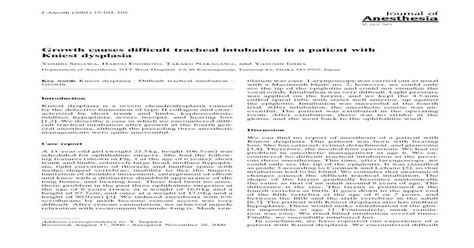 Growth causes difficult tracheal intubation in a patient with Kniest ...