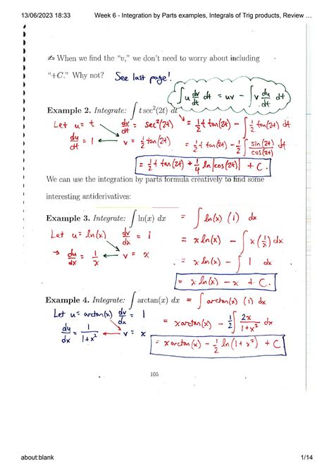 SOLUTION: Week 6 integration by parts examples integrals of trig products review of substitution ...