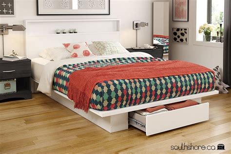 Full Queen Size Solid White Wooden Platform Bed Frame 1 Under Bed Storage Drawer - Beds & Bed Frames