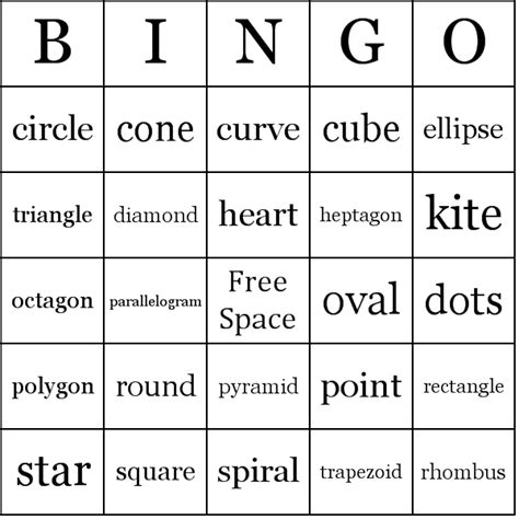 Shapes Bingo Cards