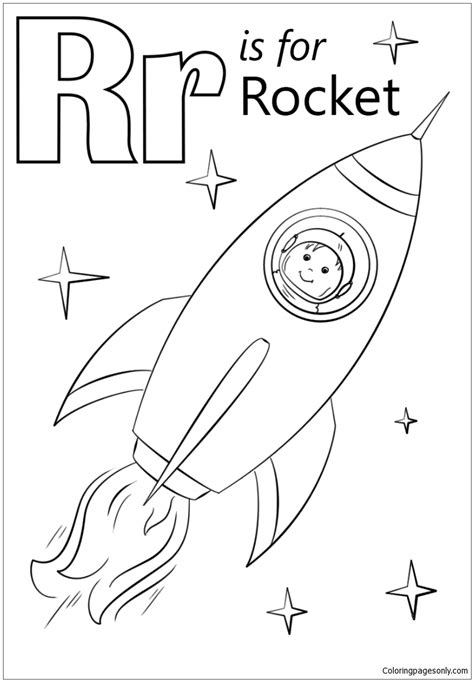 Letter R is for Rocket Coloring Page - Free Printable Coloring Pages