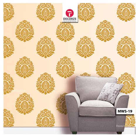 Flower Floral Motif Stencil design for living room wall Painting ideas, MWS-19 | Reusable Wall ...