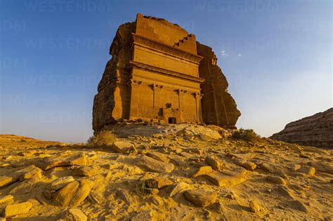 Saudi Arabia, Medina Province, Al Ula, Qasr Al-Farid tomb in Mada’In ...