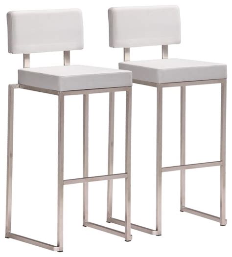 Zuo Decade Stainless Steel and White Bar Stool Set of 2 - Contemporary - Bar Stools And Counter ...