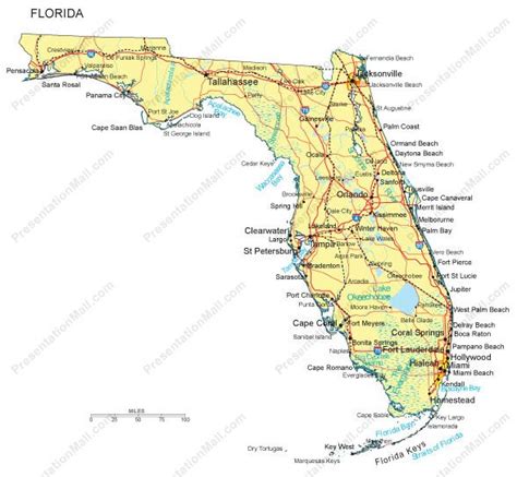 Florida Map - Major Cities, Roads, Railroads, Waterways - Digital ...