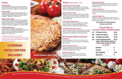 Regina Pizza menu in Beverly, Massachusetts, USA