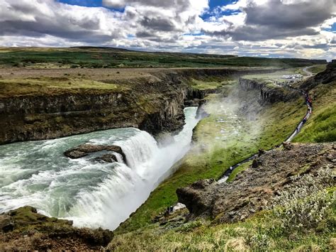 The Gullfoss waterfall and the canyon its water flows through in ...