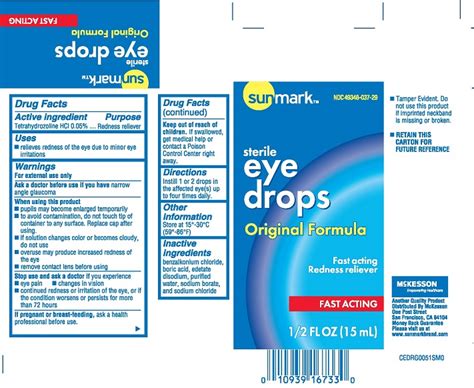 FDA Recall Sunmark Eye Drops Original Formula Solution/ Drops Ophthalmic