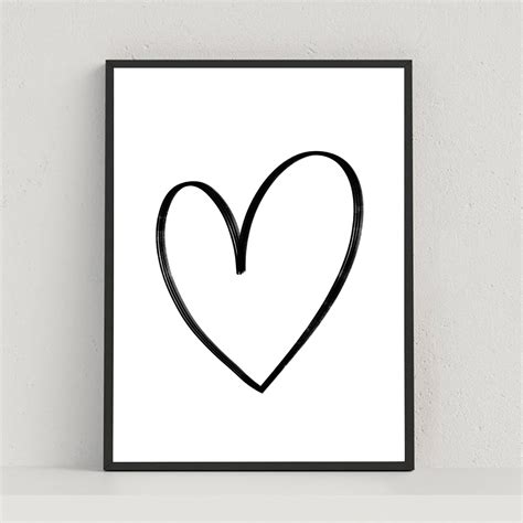 Minimalist heart Heart line drawing print Black heart | Etsy