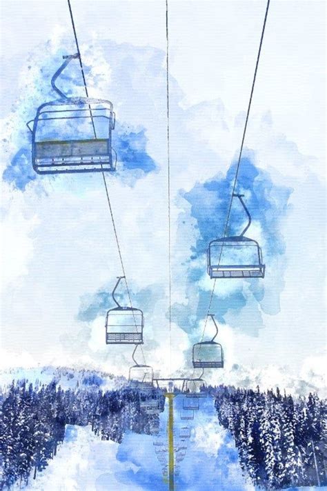 SKI CHAIR LIFT Watercolor Painting Ski Home Decor, Skier Print, Ski ...