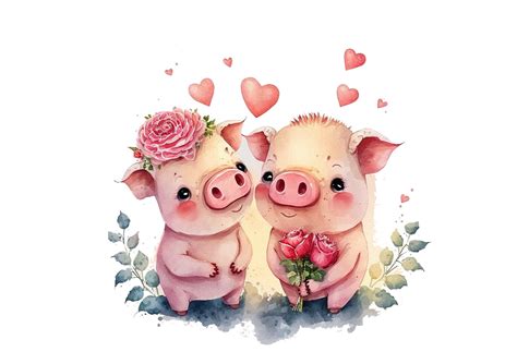 Cute Pigs, Valentines Day Pig Couple, Graphic by gornidesign · Creative ...