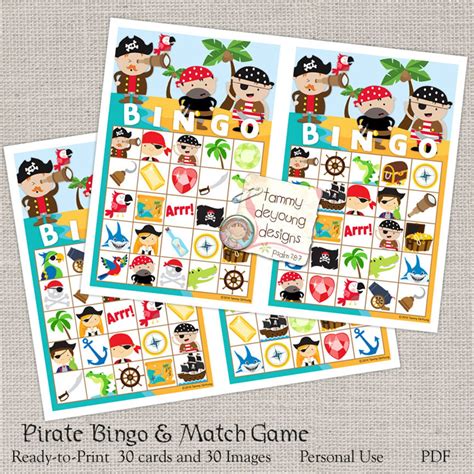 Pirate Bingo Game Printable Pirate Bingo Cards Kids Game - Etsy