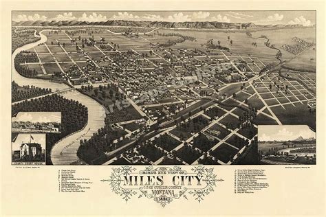 Miles City Montana 1883 Historic Panoramic Town Map - 16x24 | eBay