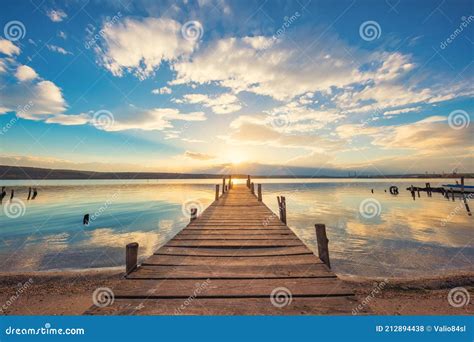 Old Wooden Dock at the Lake, Sunset Shot Stock Photo - Image of calm ...