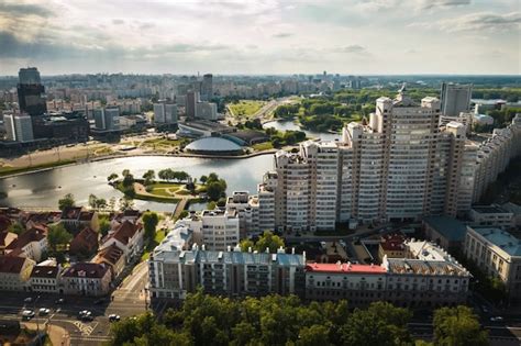 Premium Photo | Panoramic view of the historical center of minsk.old town in the center of minsk ...