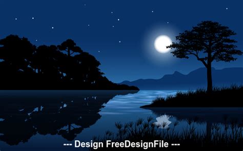 Night full moon landscape cartoon illustration vector free download