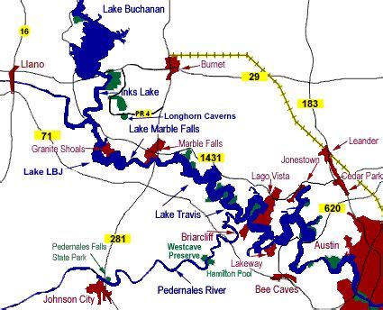 map of central tx lakes | Lake travis, Lake, Highland lakes