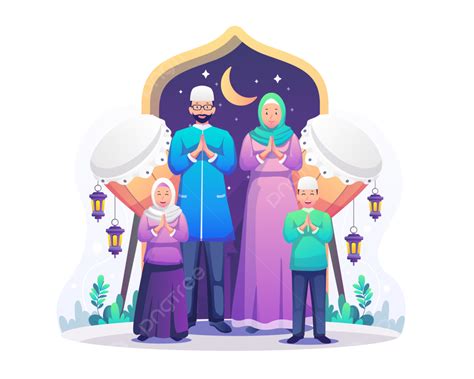 Ramadan Kareem Greeting Vector Design Images, Happy Muslim Family ...