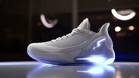 Futuristic fashion original sneakers. Future design of stylish sports shoes with neon glow ...