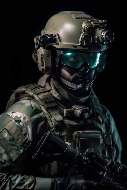 Premium AI Image | A soldier wearing a camouflage helmet and goggles ...