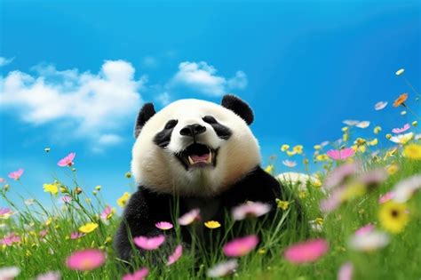 Premium AI Image | Panda in a field of flowers