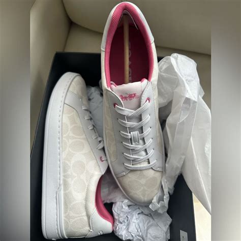 White and pink Coach tennis shoes | Coach shoes women, Coach tennis shoes, Coach shoes outfit