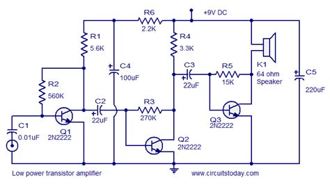 Image result for 2n2222 transistor circuits | Electronic circuit projects, Amplifier, Transistors