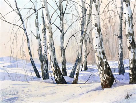 The birch-trees in winter by mashami on DeviantArt