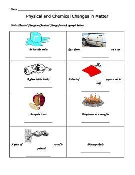 This is a simple worksheet on physical and chemical changes in matter ...