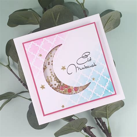 Eid Shaker Card Tutorial with stenciling details and die-cut stars