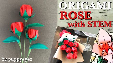 【ORIGAMI ROSE WITH STEM】How To Make An Origami ROSE For A BOUQUET, Paper Rose Step by Step