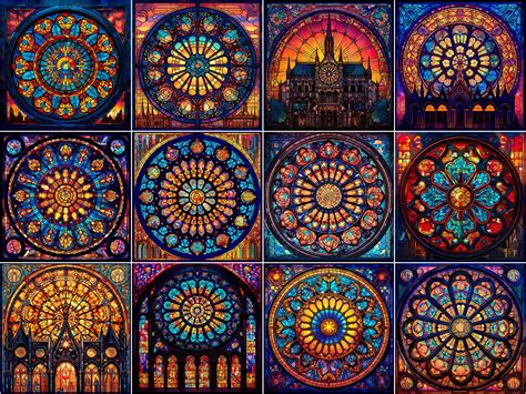 Stained Glass Notre Dame Cathedral Patterns / 12 Digital Papers / Stain ...