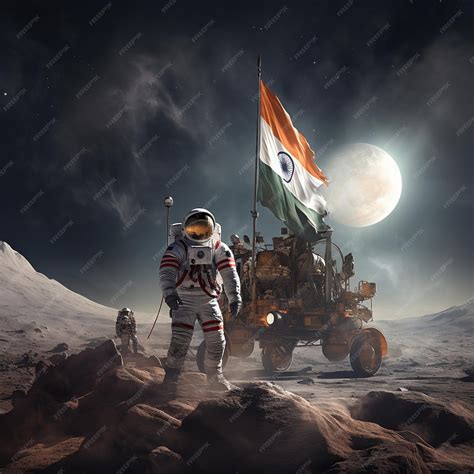 Premium AI Image | illustration of Indian flag landing on moon