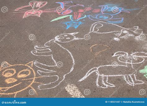 Children`s Creativity Drawing with Chalk on the Pavement Stock Image ...