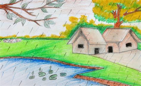 Natural Scenery Drawing of a Rainy Season | Natural scenery, Scenery ...