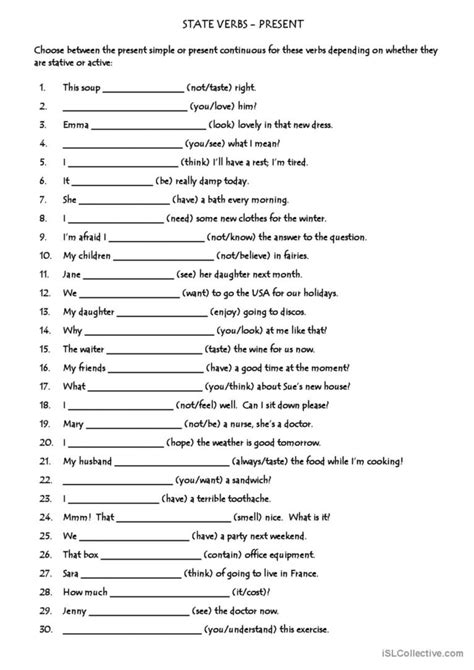 STATE VERBS OR ACTION VERBS: English ESL worksheets pdf & doc