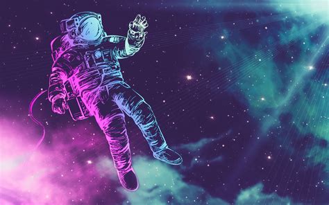 Astronaut Wallpaper 4K, Neon, Space suit, Stars, Light