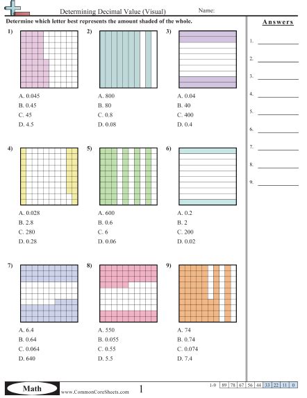 Decimal Models Worksheets