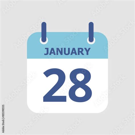 "Flat icon calendar 28th of January isolated on gray background. Vector illustration." Stock ...