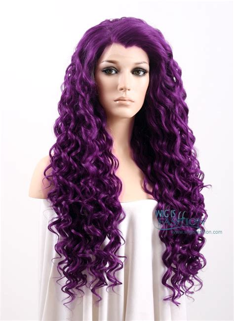 Long Curly 26" Dark Purple Lace Front Synthetic Fashion Wig | Curly hair styles, Purple hair ...