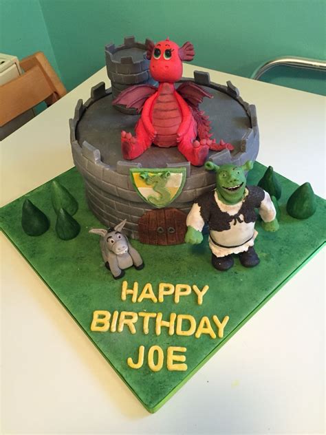 Shrek birthday cake - Shrek cake with castle, shrek, dragon and donkey Happy Birthday Joe, 30th ...